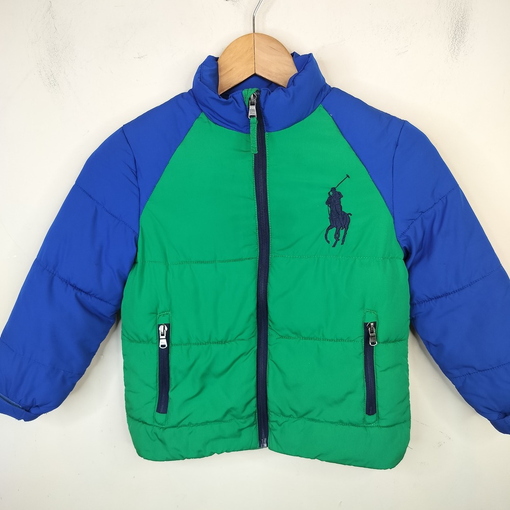 Polo Ralph Lauren Puffer Jacket Kids 6 Colorblock Green Blue Insulated